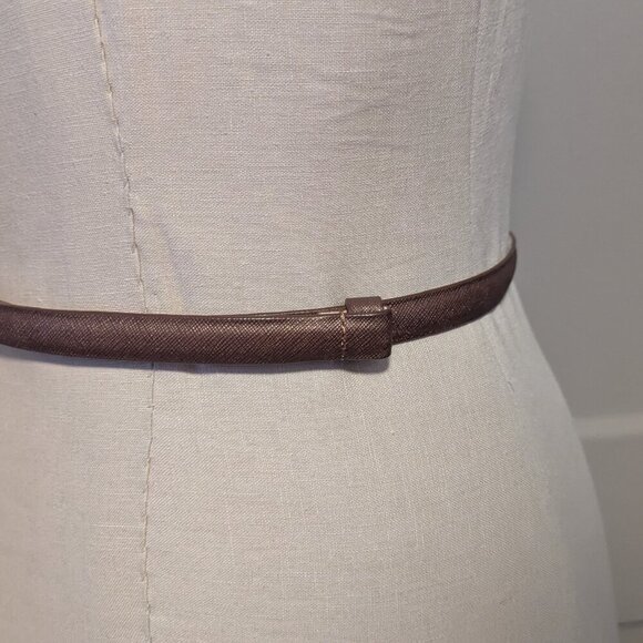 Vintage Skinny Belt Bow Tie Dainty Leather Statement Gold Hardware Bronze Brown - Picture 5 of 10